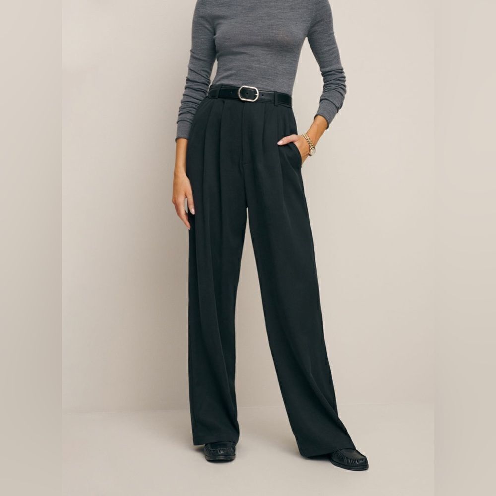 Reformation Petites Mason Wide Leg  Black Pants Straight Size 4 - Picture 3 of 13